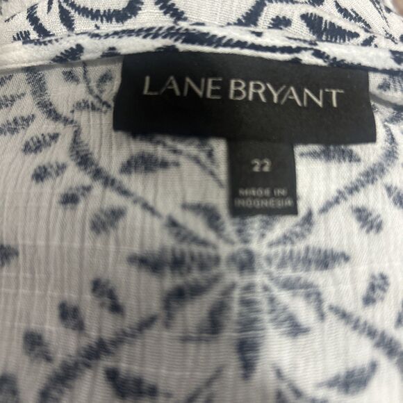 Lane Bryant Shirt 22 Black White Button Down Tunic Hi Low Peasant Casual Career - Picture 11 of 14